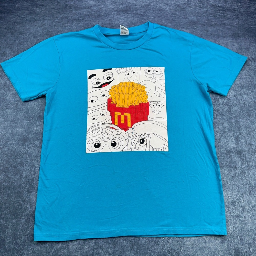 McDonalds Nanoblock Graphic T-Shirt Mens Large Blue Hamburglar Grimace Birdie